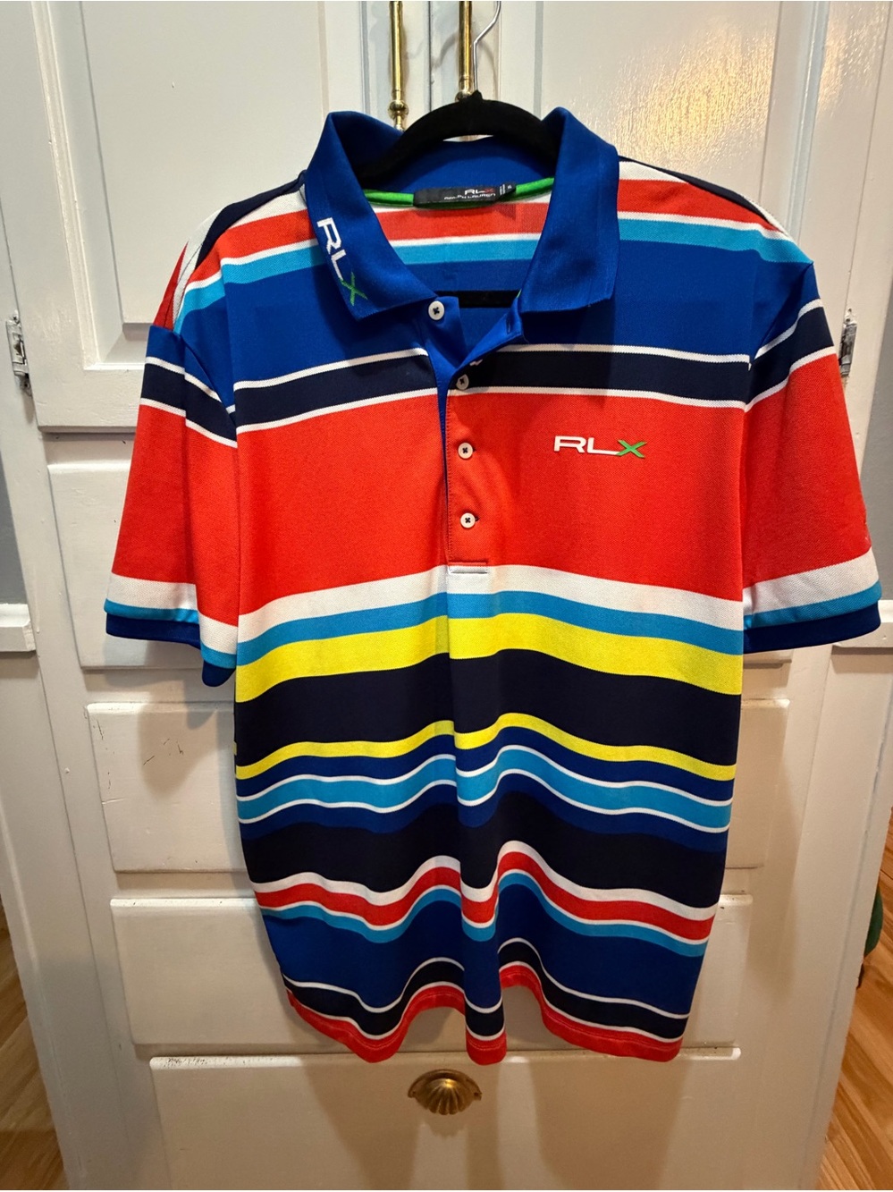RLX Ralph Lauren Striped Polo in Red, Navy, Blue, Yellow XL 
Shirt sleeved